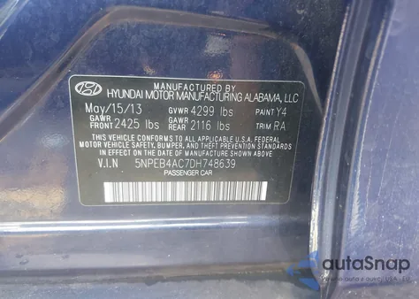 2013 Hyundai Sonata Gls from USA, damaged, VIN 5NPEB4AC7DH748639